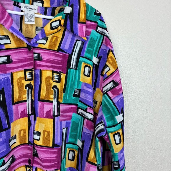 VTG 90s Modern Essentials Abstract Art Button-Down Top Sz 22 Indie Maximalist - Picture 4 of 7